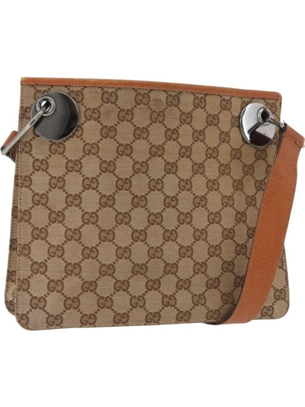 GUCCI GG Canvas Shoulder Bag Beige Silver 120841
